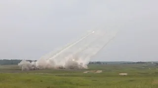 1-147 Field Artillery fire M28 RRPRs from their M270A1 MLRS @ Camp Ripley Training Center on July 22