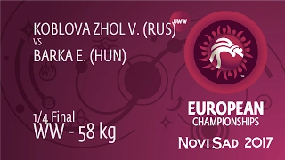 1/4 WW - 58 kg: E. BARKA (HUN) df. V. KOBLOVA ZHOL (RUS), 7-6