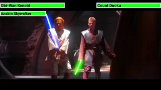 Obi-Wan Kenobi, Anakin Skywalker and Yoda vs. Count Dooku with healthbars