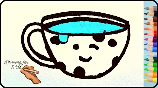 How to draw coffee cup|Как нарисовать кофейную чашку|Cómo dibujar una taza de café|Drawings for kids
