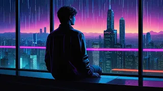 Spend the Night in This Futuristic Apartment: Synthwave Cyberpunk City Ambience with Rain on Window