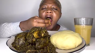 ASMR NIGERIAN FOOD MUKBANG || MY VILLAGE VEGETABLE SOUP AND FUFU EATING SHOW