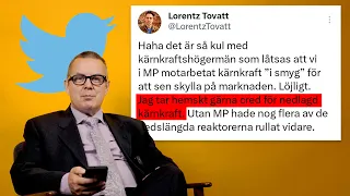 Jan Blomgren läser miljöpartisten Lorentz Tovatts tweets