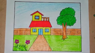 How to draw House for beginners for step by step 🏡House Drawing 🏡Coloring Drawing for learn for kids