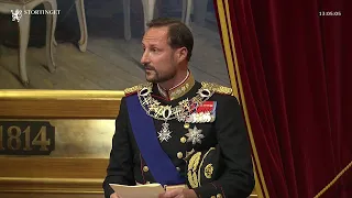 Crown Prince Regent Haakon Magnus of Norway reads throne speech at state opening of parliament 2020