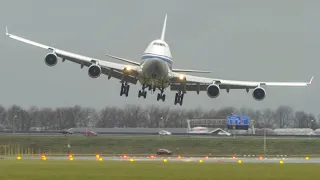 BOEING 747 CROSSWIND LANDINGS during a STORM at Amsterdam (4K)