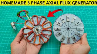 How to make generator at home | Homemade 3 phase axial flux generator
