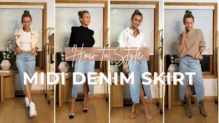 HOW TO STYLE A LONG DENIM SKIRT | 8 Denim Skirt Outfit Ideas to Transition from Summer to Fall 🍂