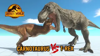 2x CARNOTAURUS (JWE2) vs 2x TREX 93 - Animal Revolt Battle Simulator New