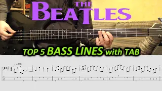 The BEATLES Bass Riffs TABS | BASS LINES with TABS | TUTORIAL