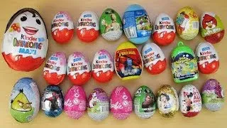 24 Surprise Eggs Kinder Surprise Angry Birds Disney  Barbie Spiderman Filly