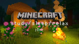 Minecraft relaxing music - Village Campfire -  Rain sounds to Study/Sleep/Relax