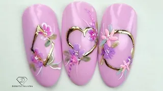 Delicate Floral nail art with transfer foil. Simple and easy gel nail art for beginners. Pastel nail