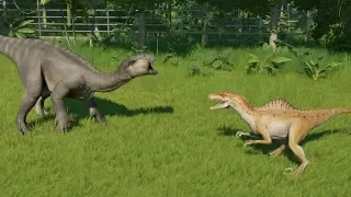 Iguanodon(Modified) VS Indoraptor, Spinoraptor, Velociraptor, Dilophosaurus and Deinonychus - JWE