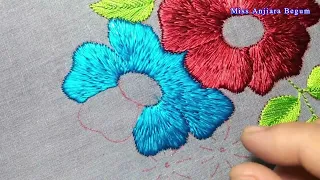 Hand Embroidery Silk Thread Flower Design Tutorial, Satin Stitch Flower Embroidery Design