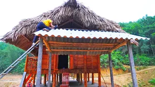 Building Kitchen with Concrete Pillars and Cement Polo Roof /BUILD LOG CABIN Off Grid