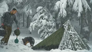 Winter Camping In a Snowstorm with My Dog - Caught in a Storm