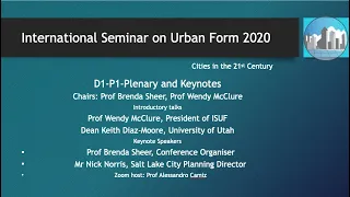 International Seminar on Urban Form 2020, The University of Utah - P1 Plenary and Keynotes