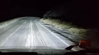 Trucking in the Mountains at Night on Snow Packed Roads.. Climbing a Hill Barefoot Heavy!