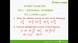 NCERT Class VIII EX 1.1 Sum 2 and 4: Find Additive Inverse and Multiplicative Inverse