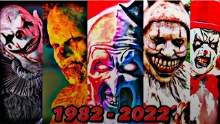 Evolution of frowny, Clown doll, Killjoy, Twisty, Captain Spaulding, Wrinkles, Jack and Art