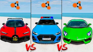 Bugatti Chiron vs Lamborghini Aventador vs Police Audi RS6 - BeamNG Drive Car Crashes Which is best?