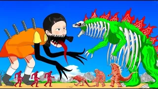 If Attack On Titan Godzilla, Kong vs BOSS DOLL Playing Squid Game Animation | 어몽어스 오징어 게임