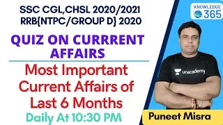 Current Affairs of Last 6 Months(Part-3) | Quiz | Target SSC Exams 2020/2021 & RRB NTPC/Group-D 2020