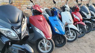 Продаж скутерів Suzuki Honda Yamaha ціна прайс доставка lets, jog, dio 110, pcx 125, nmax, Majesty