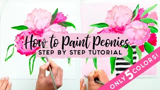 How to Paint Peonies (Acrylic PaintingTutorial)  Using Only 5 Acrylic Colors!