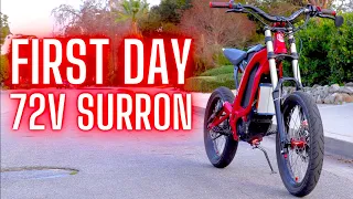 72V SURRON FIRST IMPRESSIONS // BAC4000 14kw HOTROD EBIKE WHEELIES