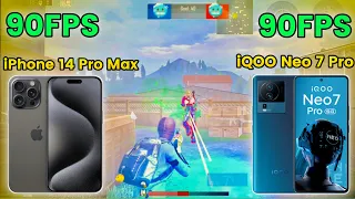 iPhone 14 Pro Max vs iQOO Neo 7 Pro Bgmi Test | 90FPS vs 90FPS | 1v1 Challenge Bgmi | #bgmi  #viral