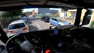 PoV Driving Scania P410 Car Carrier - Copenhagen and narrow streets - TDOC 05-07-2021