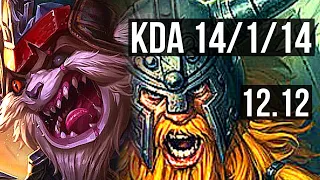 KLED vs OLAF (TOP) | 14/1/14, 7 solo kills, Legendary, 300+ games | KR Diamond | 12.12