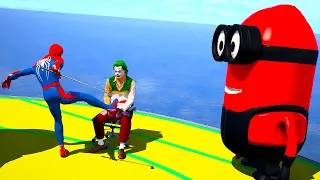 GTA 5 Crazy Ragdolls - SPIDERMAN VS JOKER VS MINIONS (Euphoria Physics) Funny moments Car