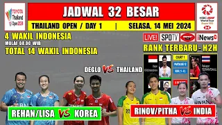 Jadwal Thailand Open 2024 Hari Ini Day 1 ~ REHAN/LISA vs KOREA ~ RIPHIT vs INDIA ~ 4 Wakil Indonesia