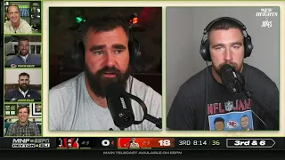 Travis and Jason Kelce join the Manning Cast on 'MNF' to talk about their new podcast | Week 8