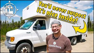 His fabulous studio apartment is hidden inside a work truck!