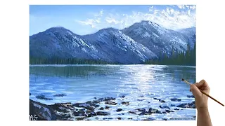 Acrylic mountain landscape painting tutorial - How to paint mountains acrylics - Beginners/Medium