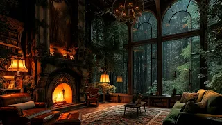 Cozy Rain And Fireplace Ambience | Forest Hideaway Relaxation | Relaxing Atmosphere | Rain Sounds