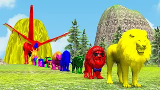 Paint Animals Gorilla Cow Lion Elephant Dinosaurs Dragons and T-Rex Fountain Crossing Animal Cartoon