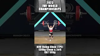 Kuo Hsing-Chun Clean & Jerk 130 kg at worlds | 59kg cat | IWF World Championships #weightlifting