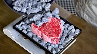 I poured HOT stones into a 6cm thick steak