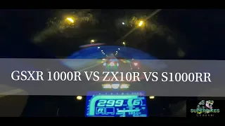 2019 Suzuki GSXR 1000R vs BMW S1000RR vs Kawasaki ZX10RR Intense Top Speed Drag Race