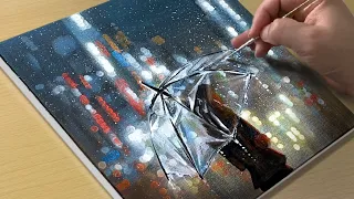 How to Paint a Rainy Night Street / Acrylic Painting Technique