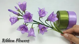 DIY /how to make satin ribbon flower harebell /bluebell campanula easy