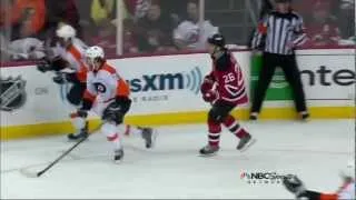 Giroux illegal check to head on Zubrus. Philadelphia Flyers vs NJ Devils Game 4 5/6/12 NHL Hockey