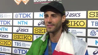 Reaction from Budapest Worlds' men's high jump champion Tamberi & bronze medalist Barshim of Qatar