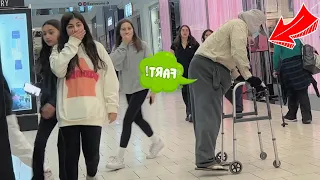 Fat Old Man Farts On Girls At The Mall!!! (Oh the Terror and Smells!!!)