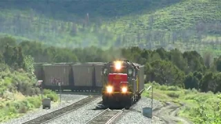 Utah Rail coal train descends Soldier Summit Amtrak at Spanish Fork, Utah